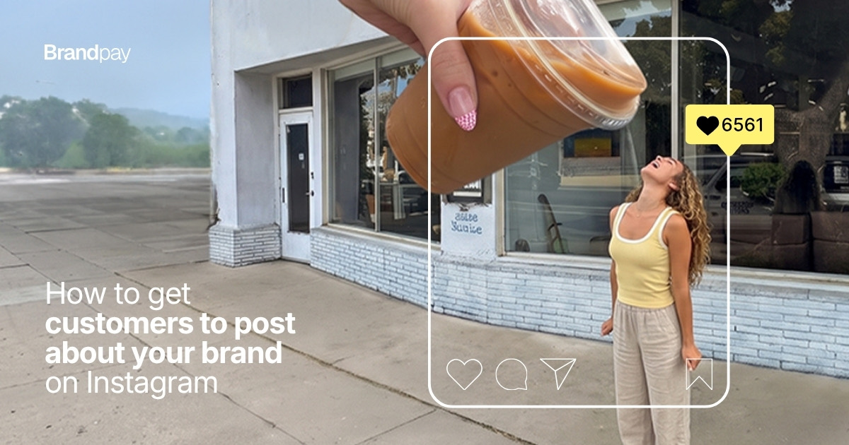 A customer holding up an iced coffee outside a café, framed as an Instagram post with 6,561 likes — the kind of everyday customer content brands can reward