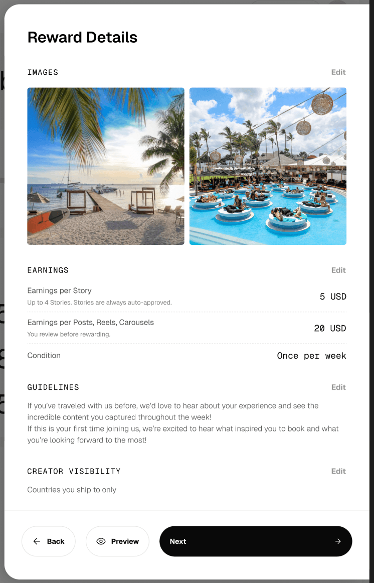 Reward details editor